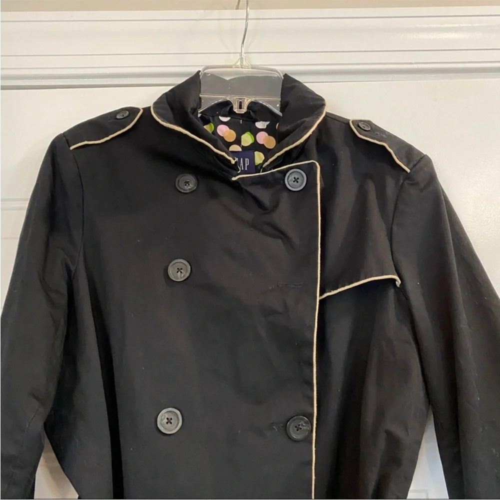 GAP Black Trench Coat with Cream Piping - Picture 3 of 9